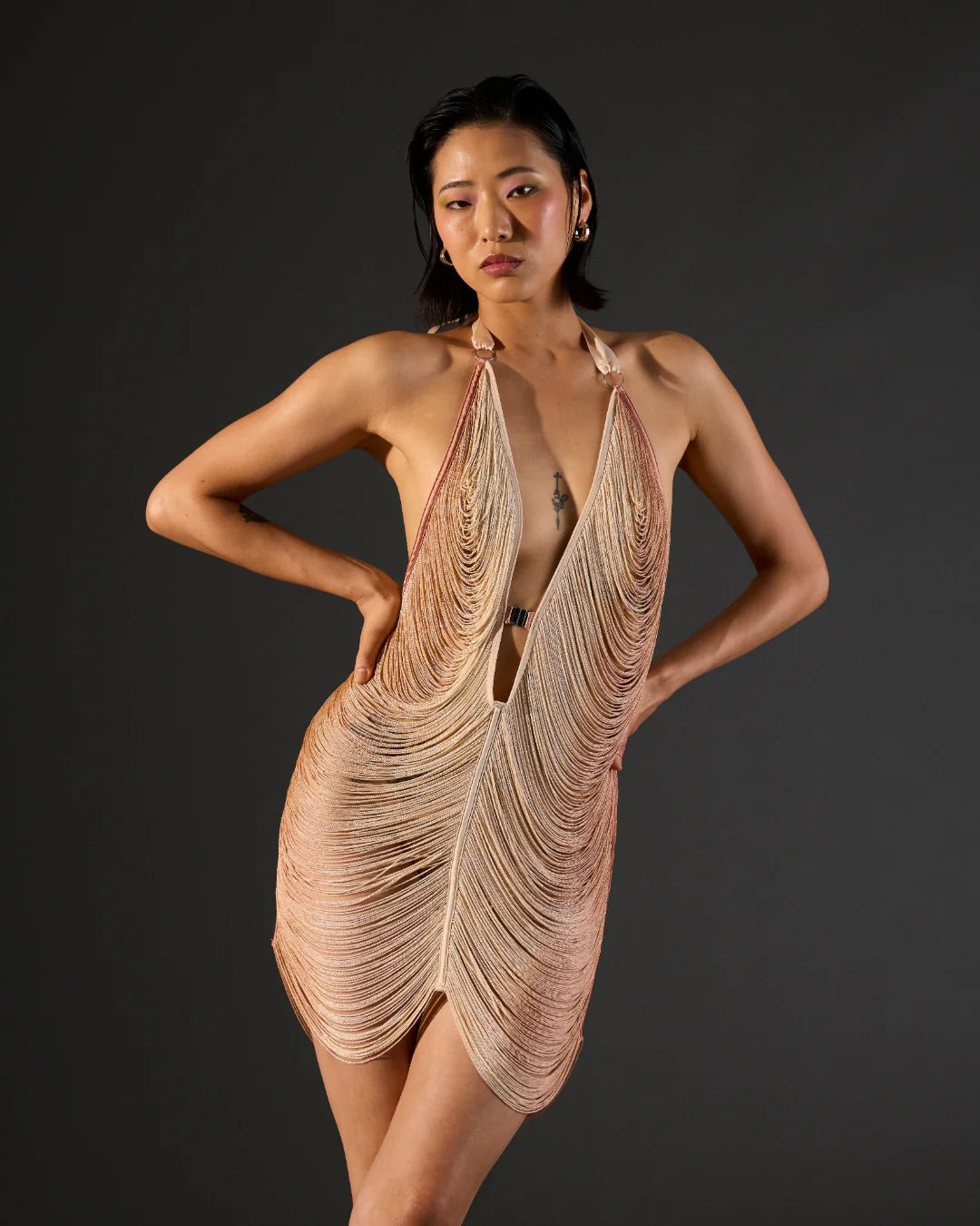 Allure Fringe Slip Dress™ — Sheer Halter Mini - BYS