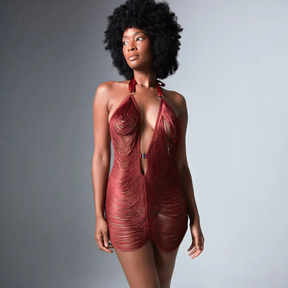 Allure Fringe Slip Dress™ — Sheer Halter Mini - BYS
