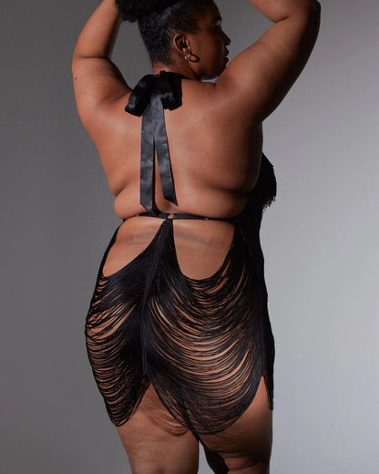 Allure Fringe Slip Dress™ — Sheer Halter Mini - BYS