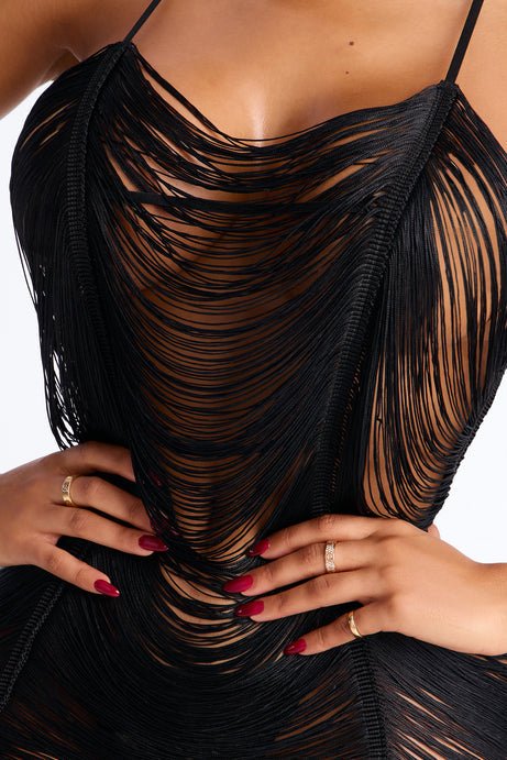 Allure Fringe Slip Dress™ — Sheer Halter Mini - BYS