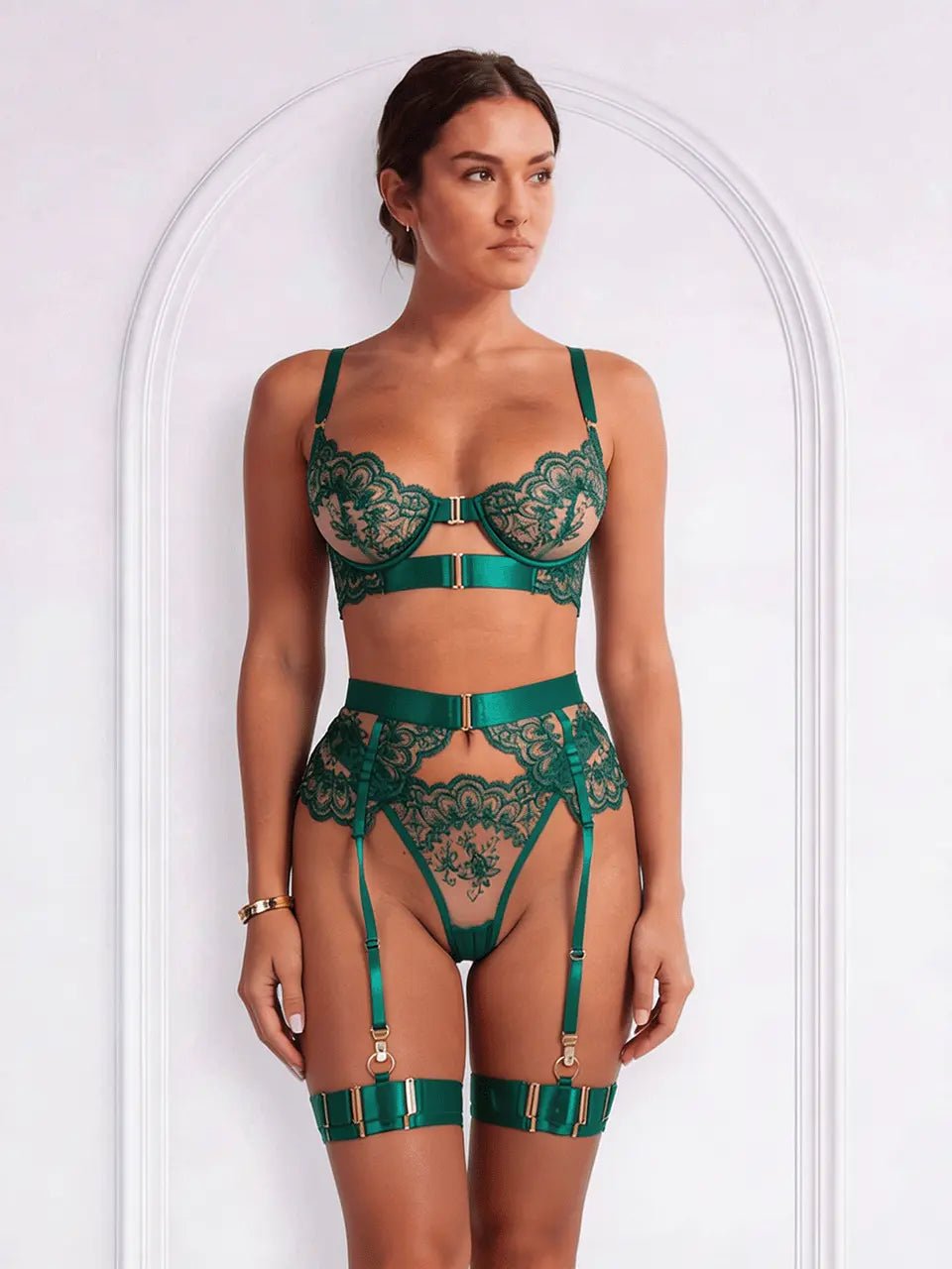 Allure Midnight 4-Piece Set™ · bra, thong, garter belt, garters. - BYS