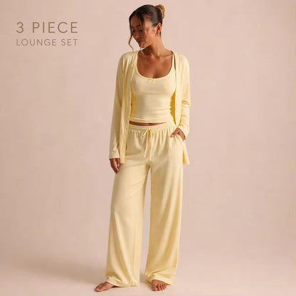 CloudRib™ 3-Piece Lounge Set – Tank Top, Cardigan & Wide-Leg Pants - BYS