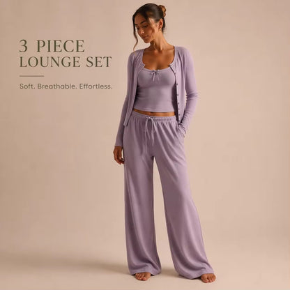 CloudRib™ 3-Piece Lounge Set – Tank Top, Cardigan & Wide-Leg Pants - BYS