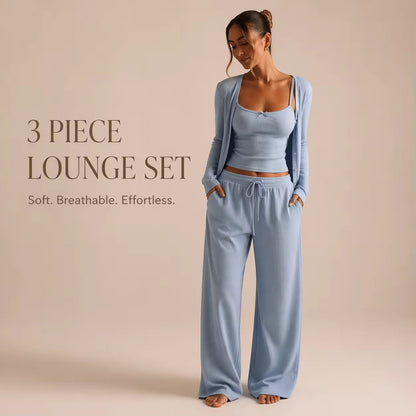 CloudRib™ 3-Piece Lounge Set – Tank Top, Cardigan & Wide-Leg Pants - BYS